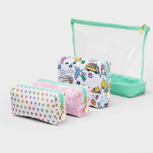 💚💗🩵Roller Rabbit x Target 4pc Multi-Purpose Pouch Set White/Teal - Picture 2 of 7